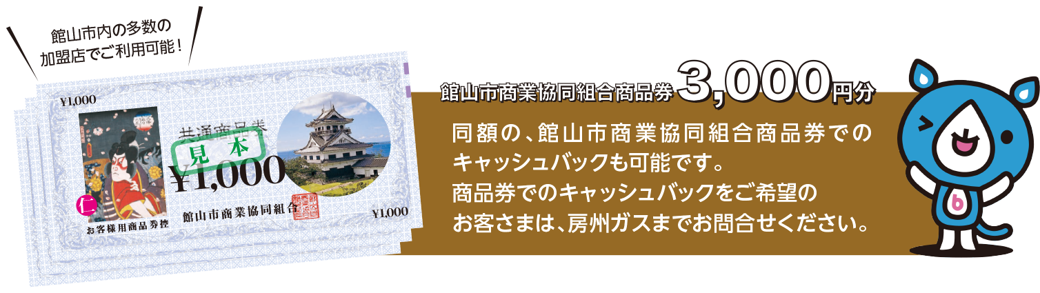 同額の、館山市商業協同組合商品券でのキャッシュバックも可能です。